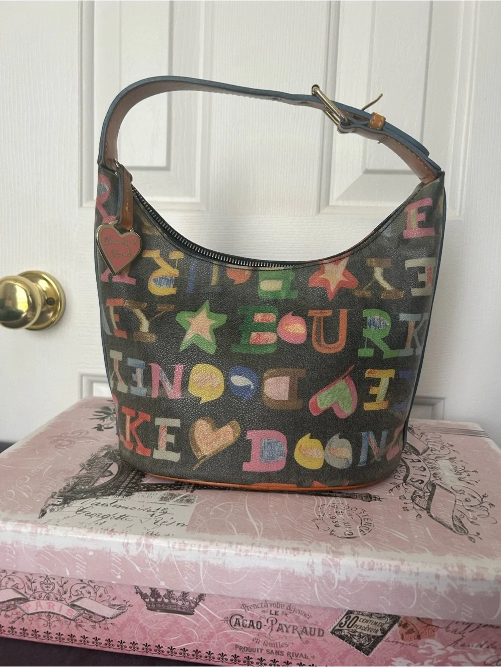 Dooney & Bourke Black Multicolor Logo Hobo Shoulder Bag